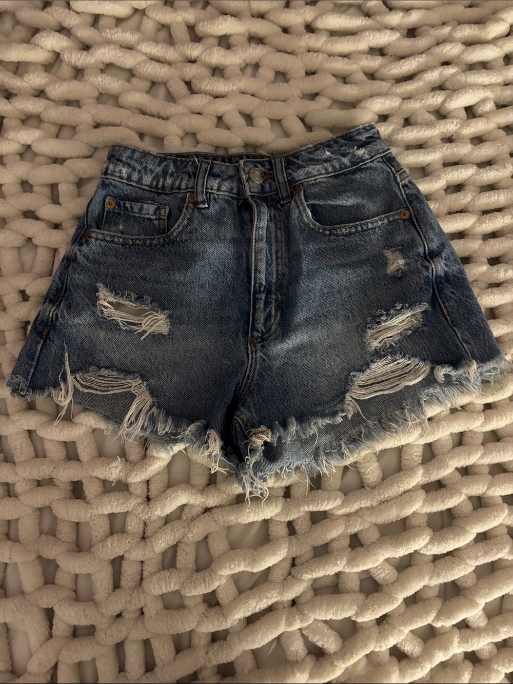 Garage Distressed Dark Blue Denim Shorts